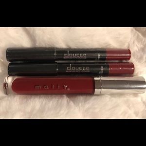 2 Doucce crayons and one Mally liquid lipstick